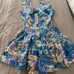 Vanessa Mooney Blue and White Sundress with Sweetheart Neckline